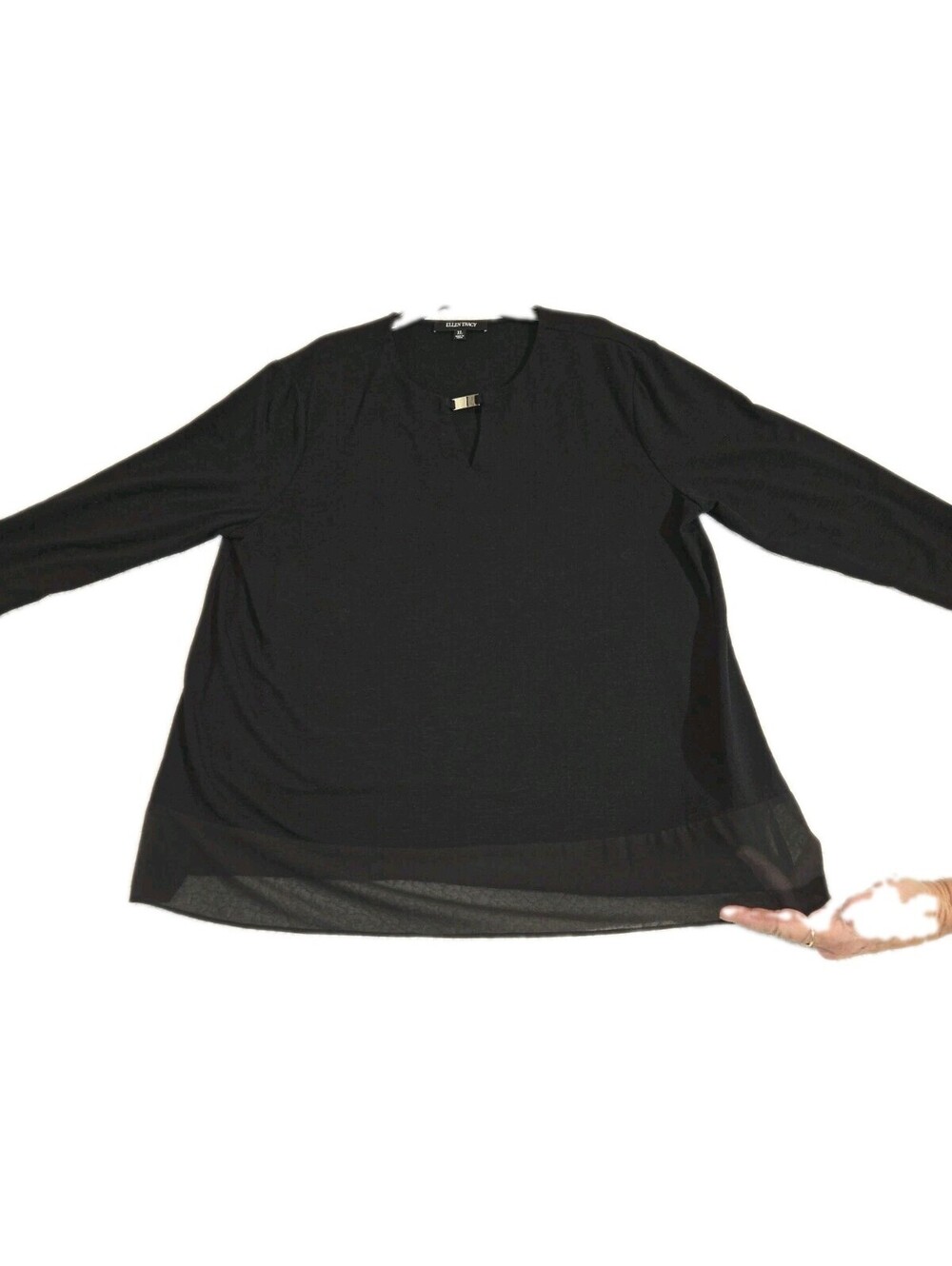 ellen tracy top black Layered Look Sz XL Long Sleeve Basic Whimsy Goth Fairy